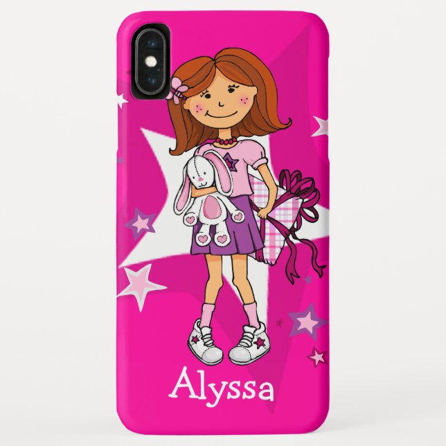 Fille avec un cadeau et lapin blanc mignon coque r (Dos)