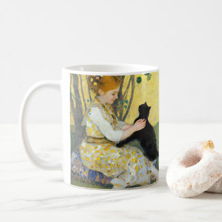 Fille avec un café en chat Mug