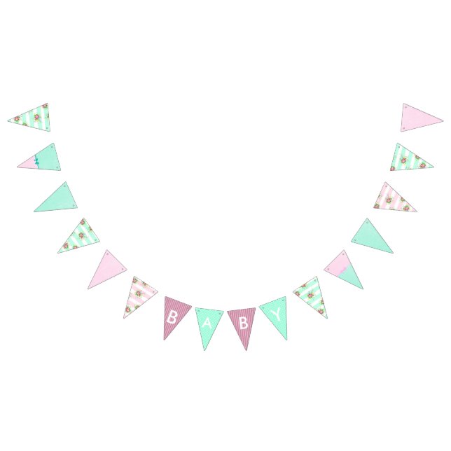 Fille Baby shower Floral rose et bannière Turquois (Tout)