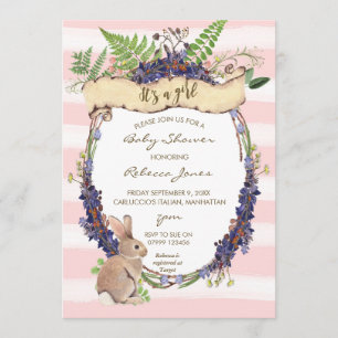 fille baby shower invitation forêt lapin lapin lap