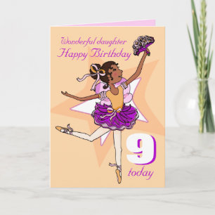 Fille ballerine d'anniversaire pêche pourpre carte