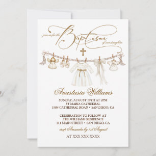 Fille Baptême Christening Boho Invitation