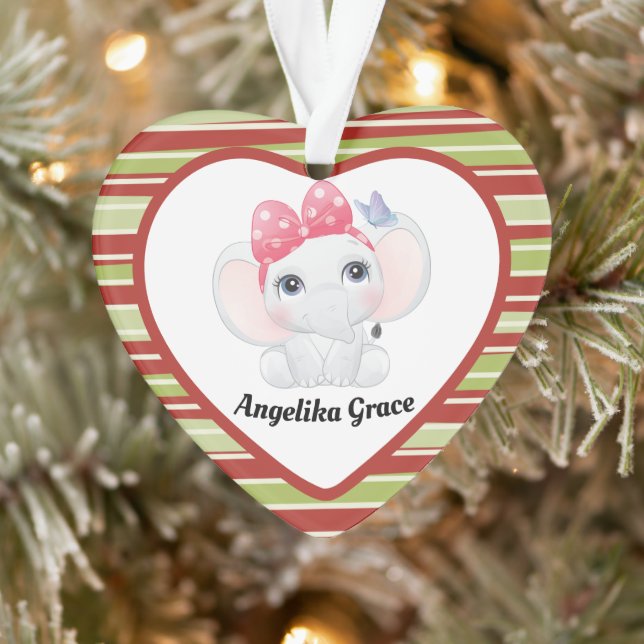 Fille bébé éléphant avec bow Nom personnalisé (Arbre)