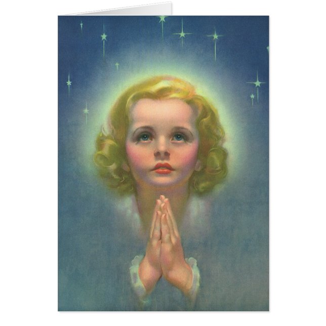 Fille blonde angélique avec halo et étoiles priant (Devant)