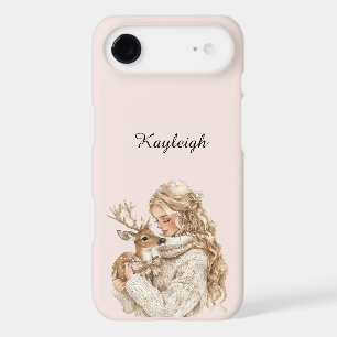 Fille blonde avec Noël cerf