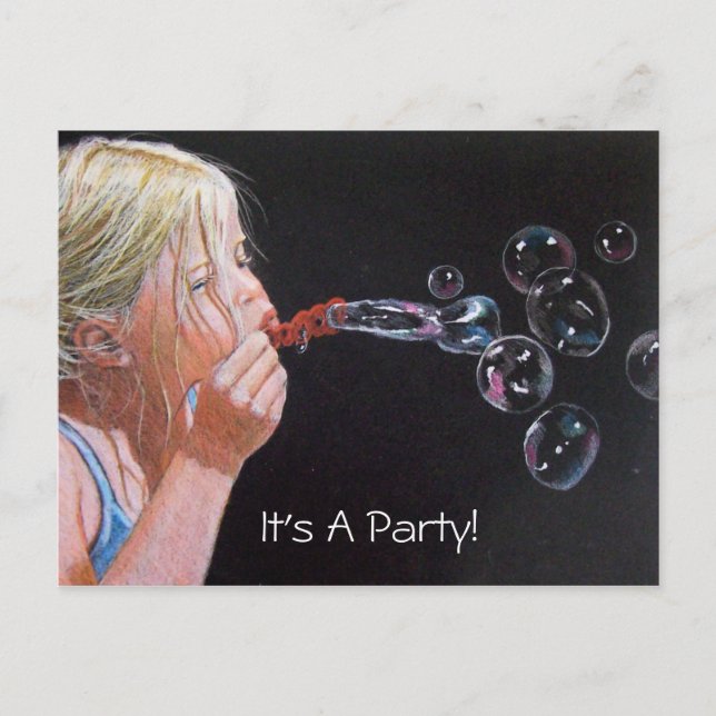 FILLE : BUBBLES : ART : FÊTE : INVITATION (Devant)