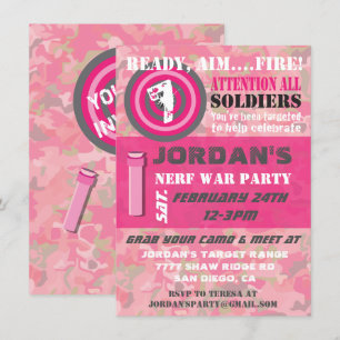 Fille Camo War Invitations de fête d'anniversaire