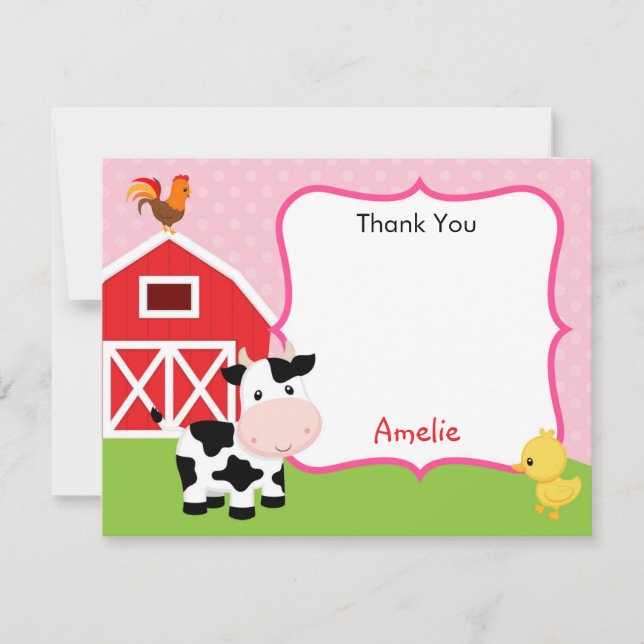 Fille Carte de remerciements d'animaux de ferme (r (Devant)