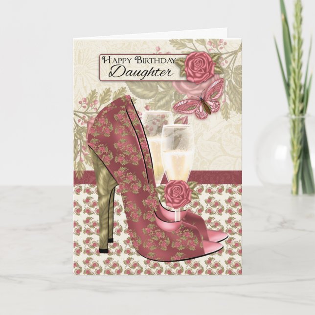 Fille Champagne Et Chaussures Carte Anniversaire (Devant)