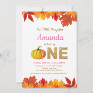 Fille Citrouille Automne Anniversaire Invitation P