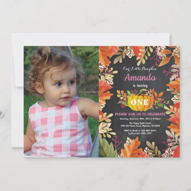 Fille Citrouille automne Invitation d'anniversaire (Devant)