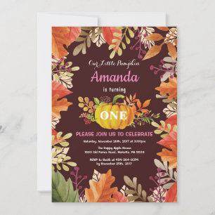 Fille Citrouille automne Invitation d'anniversaire