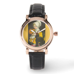 Fille Citrouille Chat noir Montre d'Halloween Vint