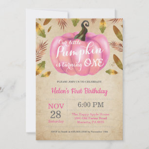 Fille Citrouille premier anniversaire Invitation r