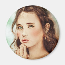Fille classique vintage Aimant Rond - Dame de Prin