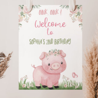 Fille Cochon Affiche de bienvenue d'anniversaire, 