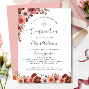 Fille Confirmation Blush Rose Floral Invitation