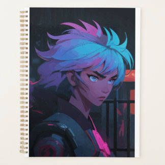 Fille d'anime Cyberpunk avec cheveux néon – Futuri