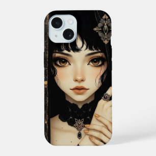 Fille d'anime gothique noir et or 
