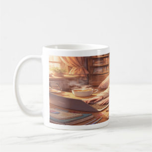 Fille d'anime Lofi étudiant avec un café Tasse env