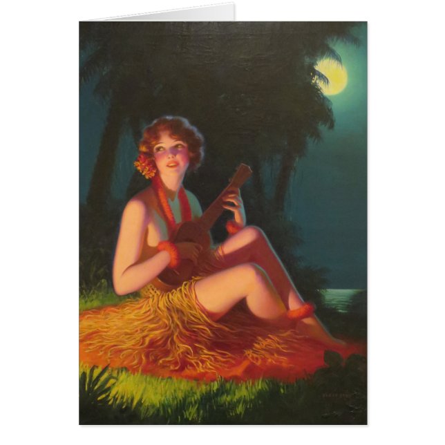 Fille dans le clair de lune avec l'ukulélé de (Devant)