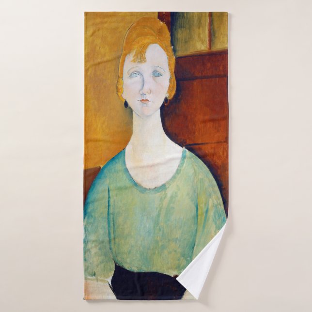 Fille dans une blouse verte, Modigliani (Serviette de bain)