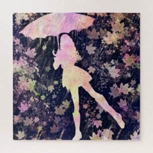 Fille Danser dans la pluie Jigsaw Puzzle - Peintur