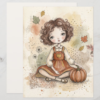 Fille d'automne avec papier artistique citrouille