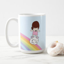 Fille de bande dessinée sur la tasse de guimauve