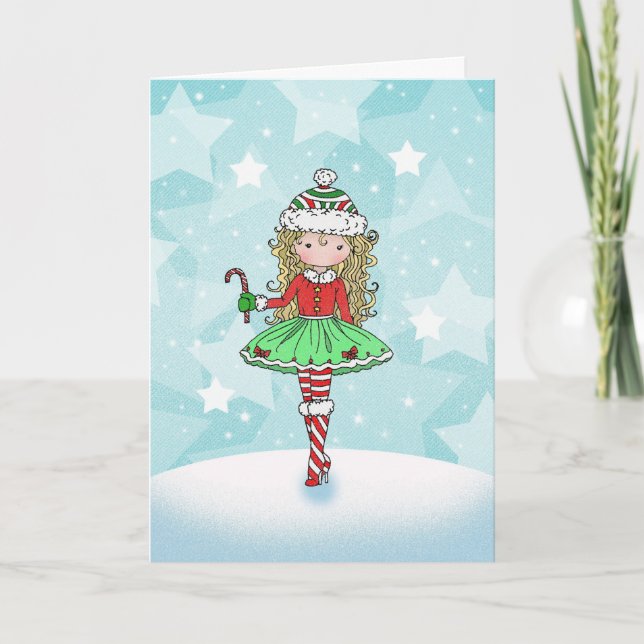 Fille de carte de Noël petite avec Candycane (Devant)