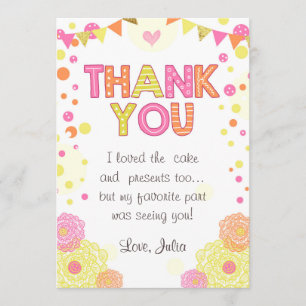 Fille de carte de remerciements d'anniversaire de