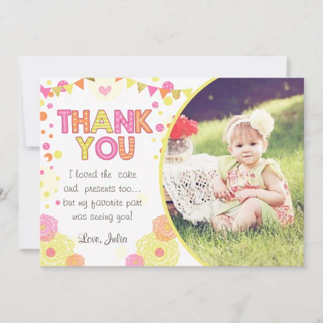 Fille de carte de remerciements d'anniversaire de (Devant)