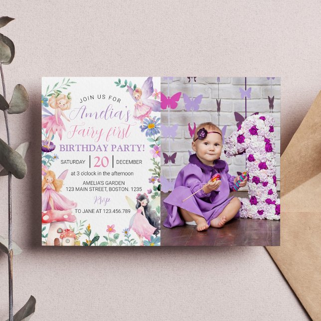 Fille de fée magique 1er anniversaire Invitation (Créateur téléchargé)