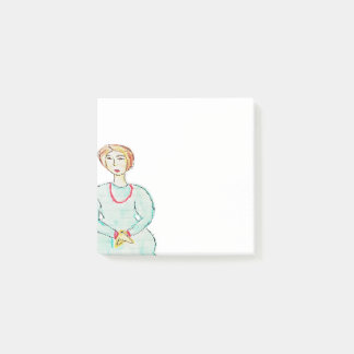 Fille de journal avec les notes de post-it rouges