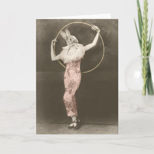 Fille de lapin avec la carte de voeux de cercle de