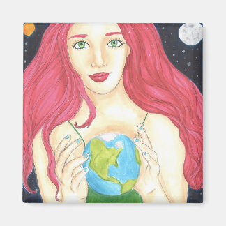 Fille de l'espace - Aimant carré de 2 pouces