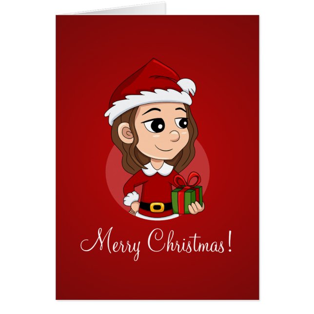 Fille de Noël aux cheveux bruns ondulés (Devant)