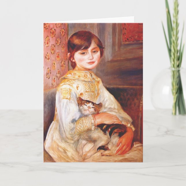 Fille de Renoir avec la carte de voeux de chat (Devant)