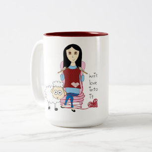 Fille de tricot et tasse de moutons