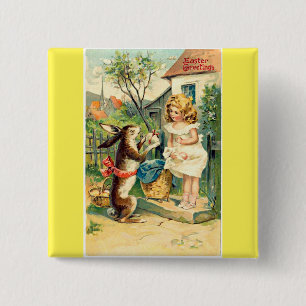 Fille de vacances et lapin Vintage Badge de Pâques