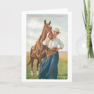 Fille de vache et sa carte de voeux de cheval