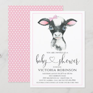 Fille de vache ferme bébé douche Invitations