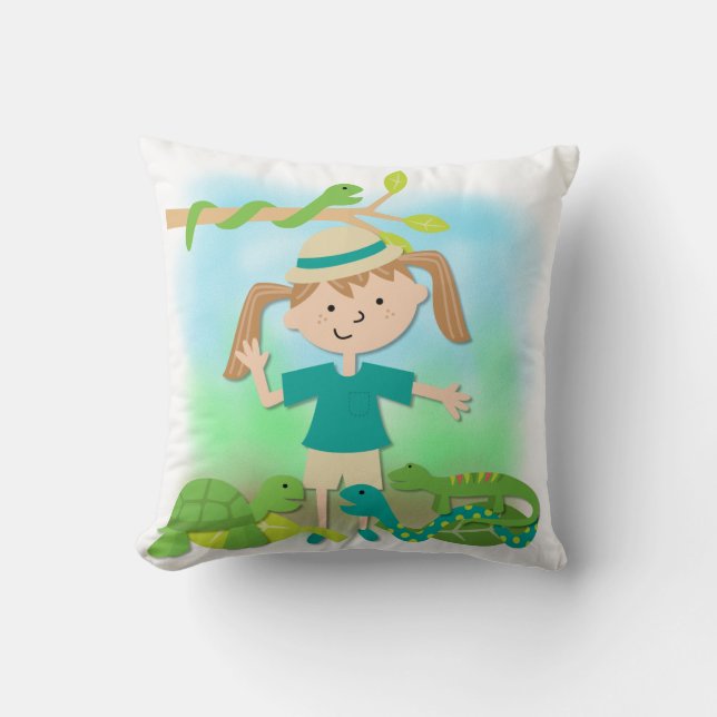 Fille des cheveux légers sur Coussin Safari (Recto)
