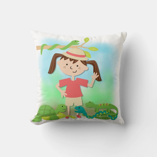 Fille des cheveux noirs sur Coussin Safari (Recto)