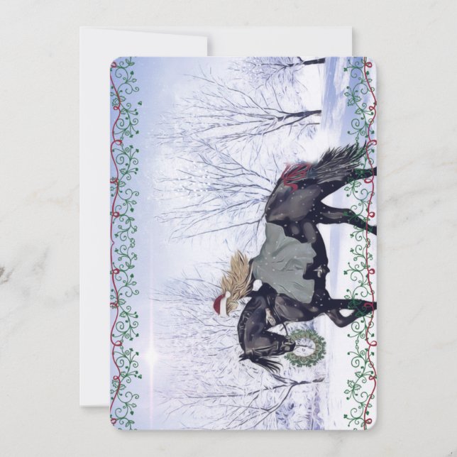 Fille d'hiver à cheval carte de Noël (Devant)