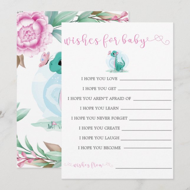 Fille Dinosaur Peony Rose Souhaite Pour Invitation (Devant / Derrière)