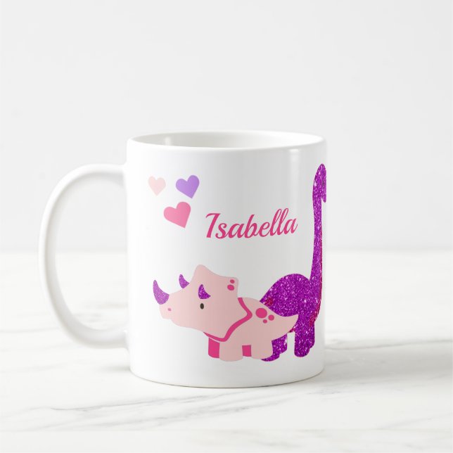 Fille Dinosaure rose Mug de café personnalisé (Gauche)