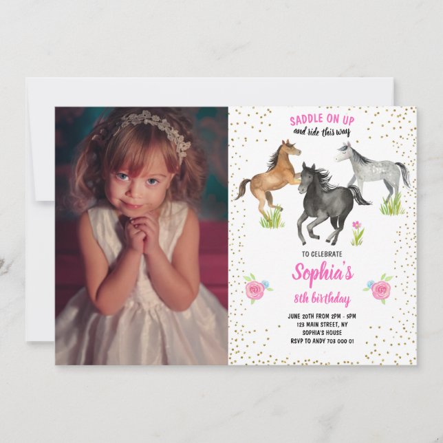 Fille du cheval, Invitation de la florale rose ave (Devant)