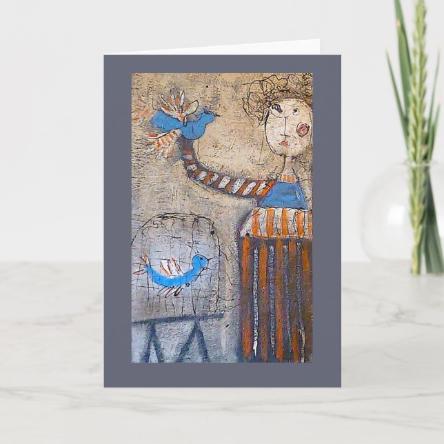 Fille en bandes avec deux cartes d'oiseaux (Devant)