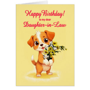 Fille en droit Anniversaire Chiot et Fleurs